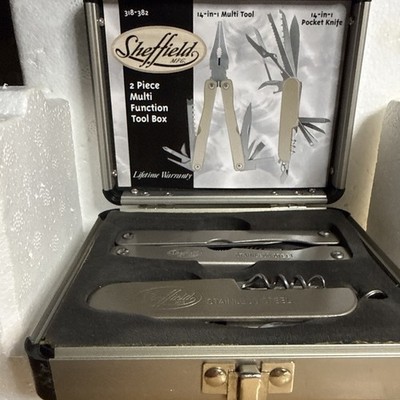 NEW! SHEFFIELD 2 PIECE MULTI FUNCTION TOOL BOX 318-382 POCKET KNIFE TOOL OPEN 