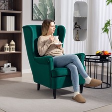 HOMCOM Wingback Chair, Modern Accent Chair for Living Room Bedroom Refurbished