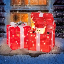 Christmas Motorized Pop-up Gift Box 12in with Santa, Lights Decor for In/Outdoor