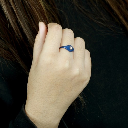 Art Deco Ring Carat Natural Diamond Blue Enamel Ring 14k Rose Gold  Jewelry - Picture 2 of 7