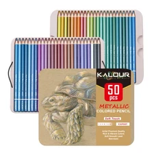 50 Piece Metallic Colored Pencils, Soft Core with Vibrant Color,Ideal for Dra...