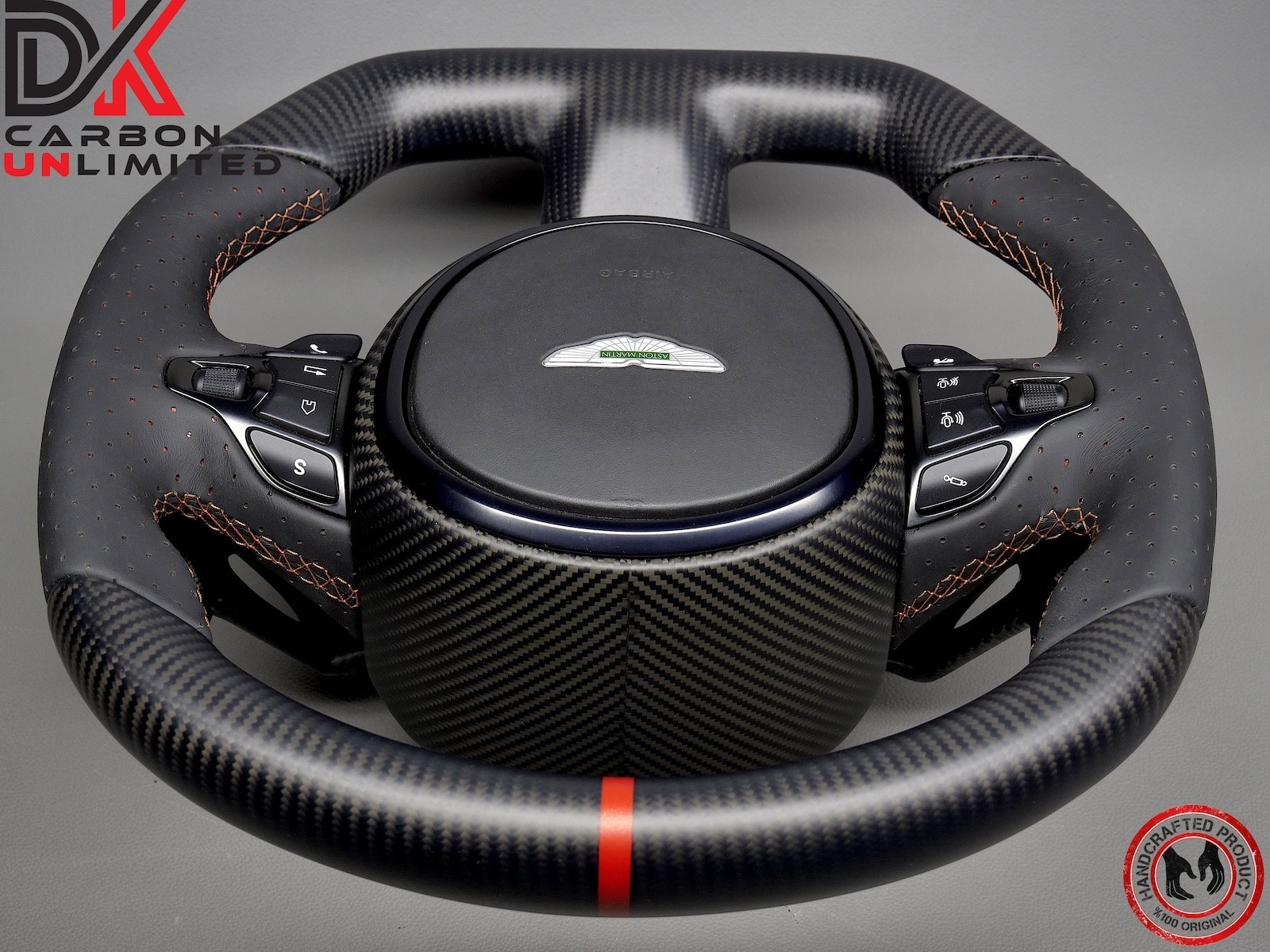 Aston Martin DBS DB11 Vantage Lords Red Perforated Napa Carbon Steering Wheel v1