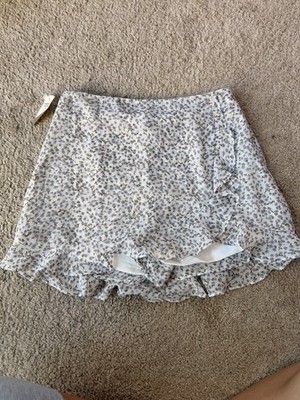 Cotton Candy LA Floral Ruffle Short Skirt, Chiffon, Black Blue, Zip, S