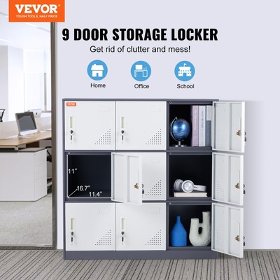 New Metal Locker New Employees, 9 Doors Storage Cabinet with Card Slot, Gray S
