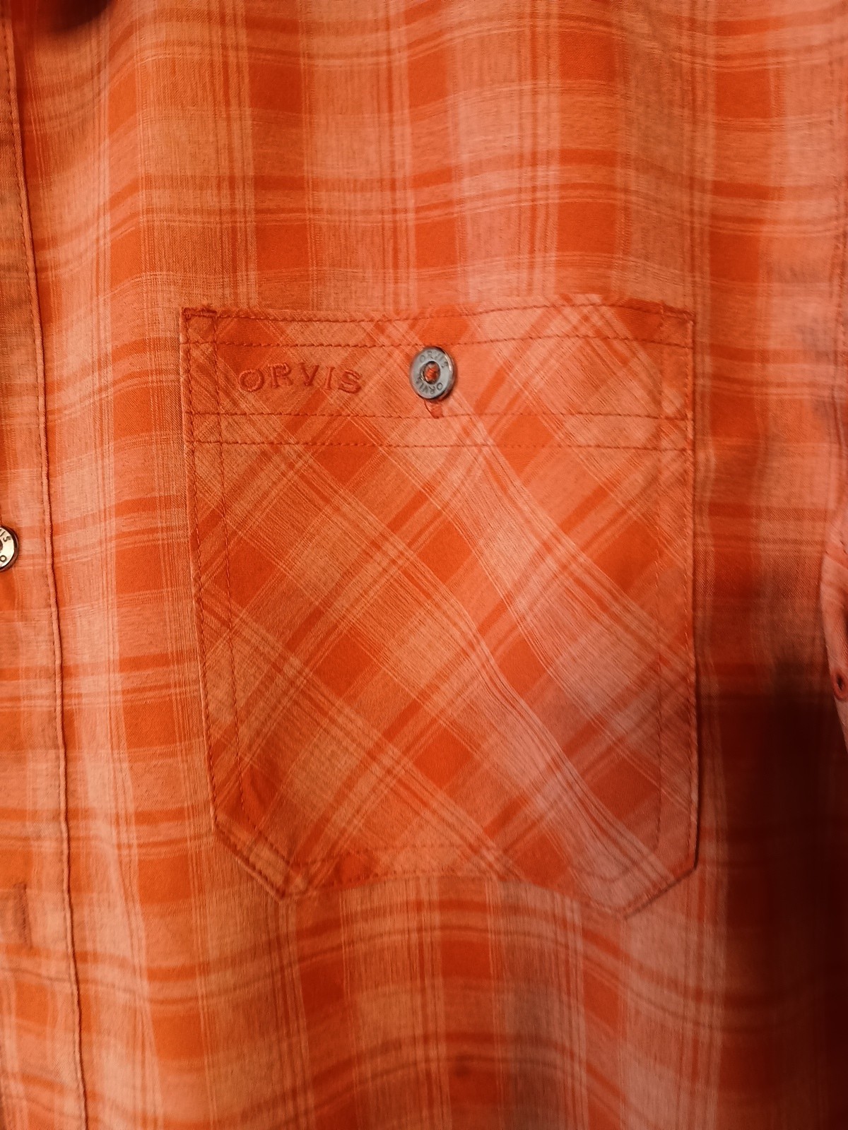 ORVIS Button Down Collared Short Sleeve Orange Ch… - image 3
