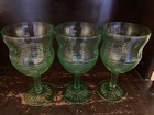3 Vtg Green Uranium Vaseline Stemware Glass Optic Ribbed~Rare Star Foot~Glows — photo 4
