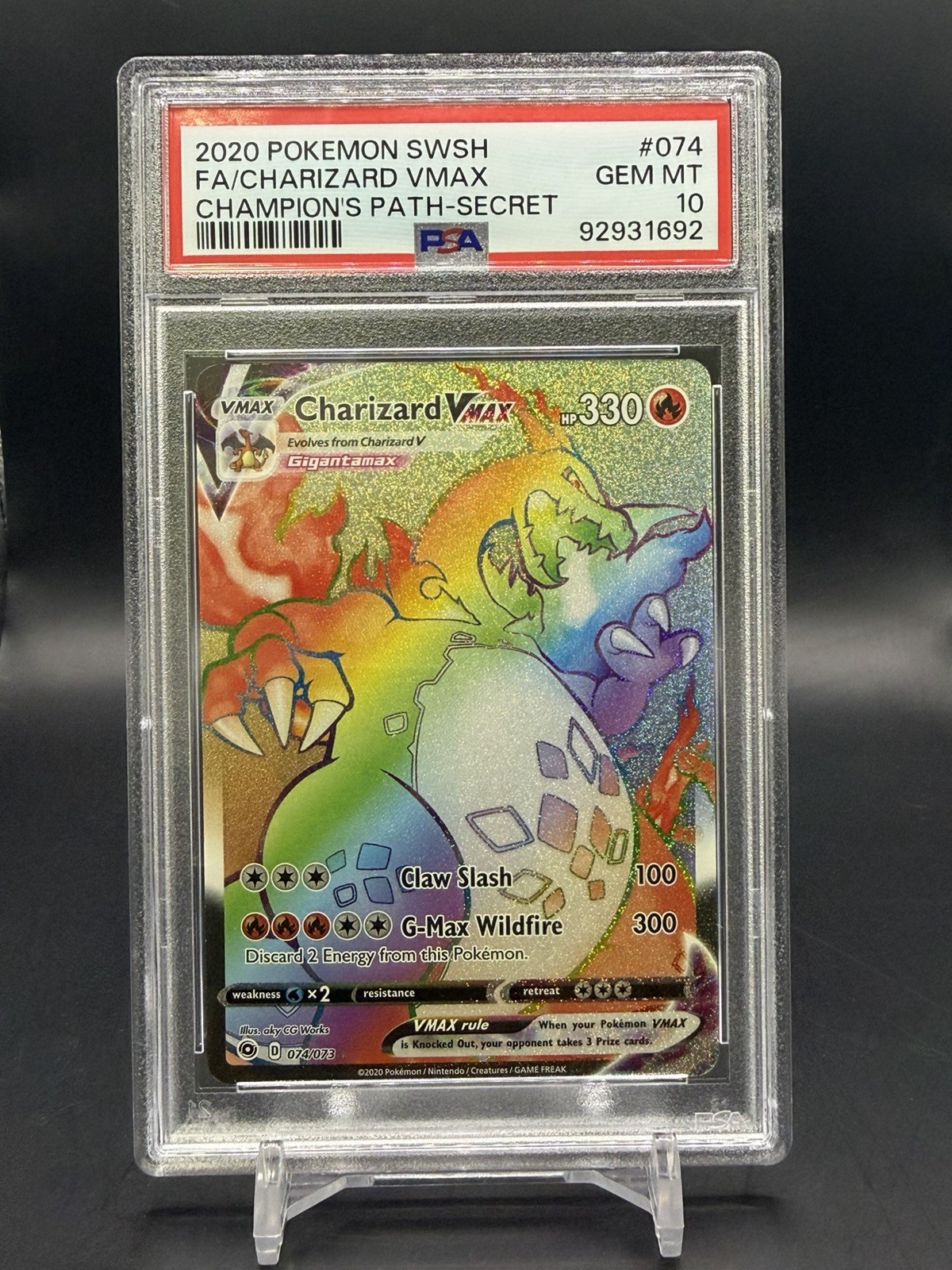 Pokemon Charizard VMAX Champion's Path Secret Full Art #074 PSA 10 Gem Mint