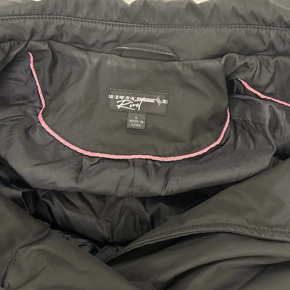 Black Rivet Light Belted Trench Coat Jacket Womens Large Black Belted Double - Image 4 of 4