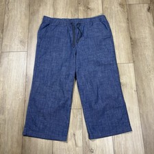 LL Bean Pull On Pants Favorite Fit Blue Cotton Stretch Waist Cropped 16 Petite