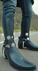 Men Biker Chain Black Faux Leather Bands Boots 2 Straps Maltese Cross Motorcycle