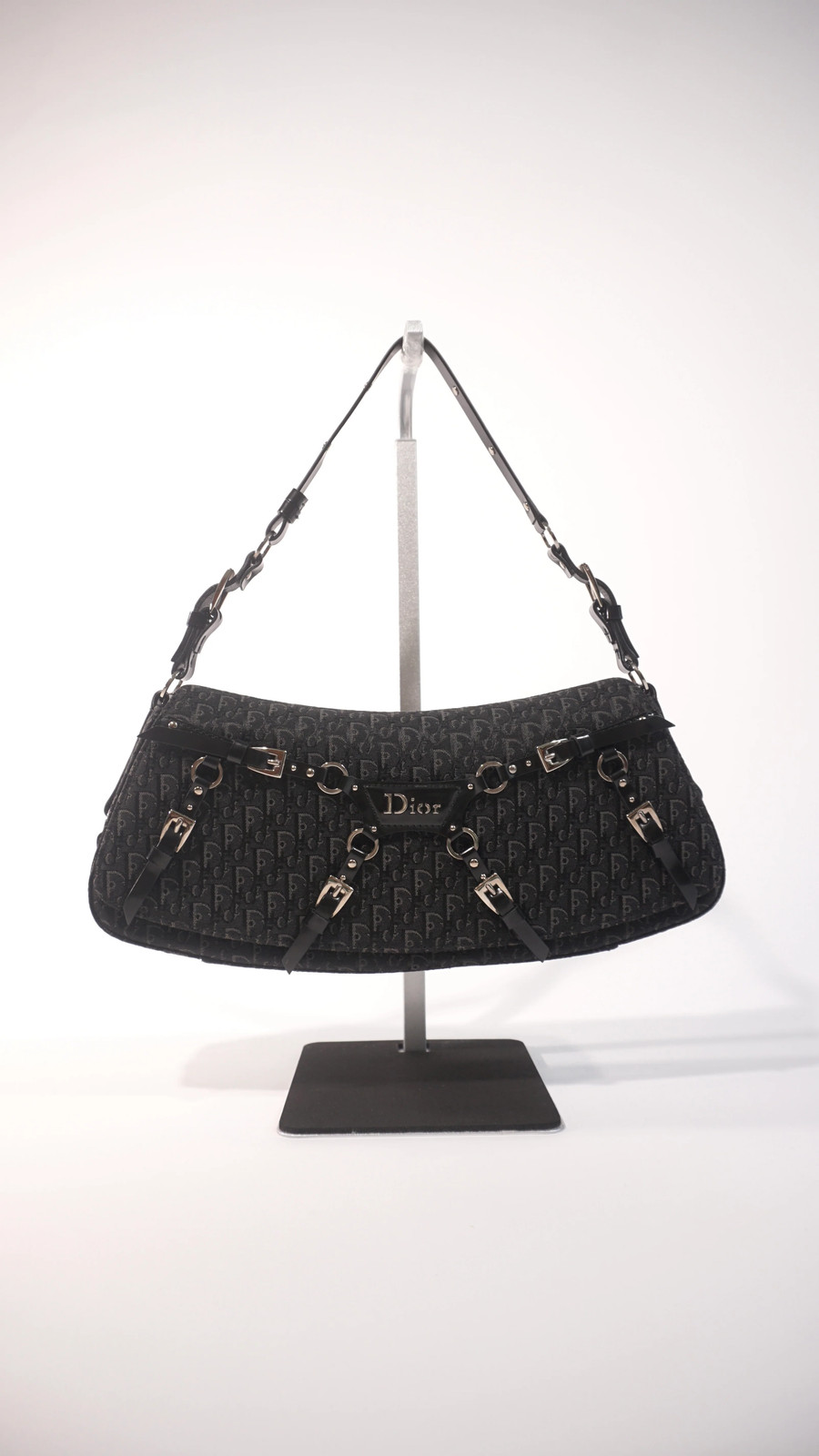 Vintage Dior Diorissimo Bondage Canvas Tote Black