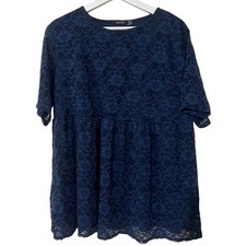 Boohoo Lace Smock Dress Top Navy Floral UK 22 Plus Size 42” Chest Lined Party