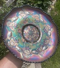 CARNIVAL GLASS ~ RARE FENTON BLUE BIRDS & CHERRIES FLOAT BOWL ~