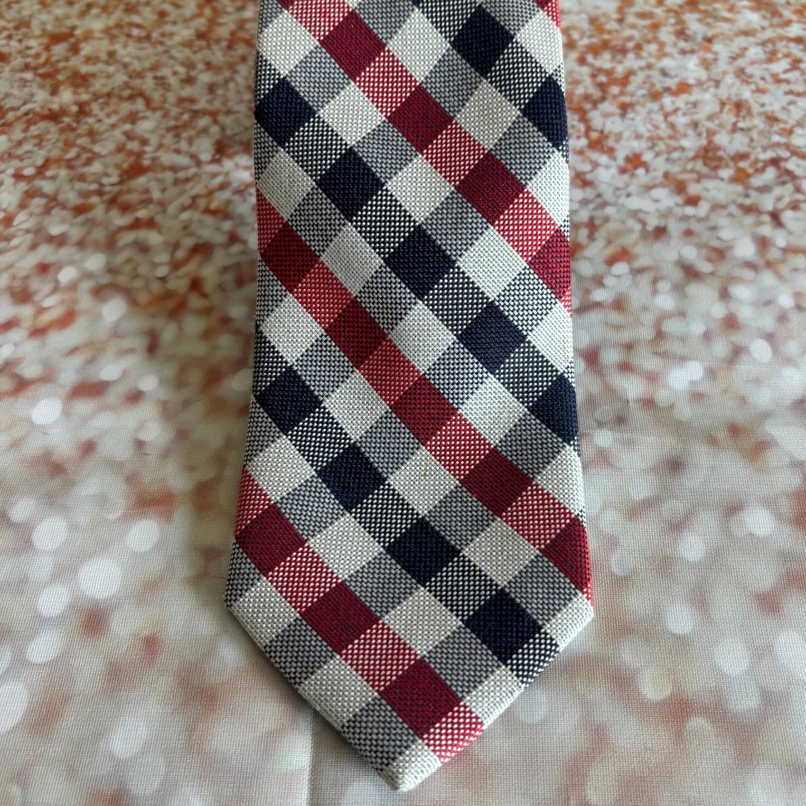 IZOD Men's Necktie Red Blue Gray Plaid Pattern Professional Business