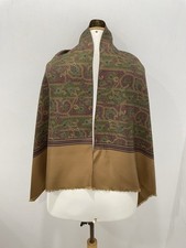 H79 Paisley Silk Scarf Green Purple Brown All Silk Made in Italy Fringe Edge