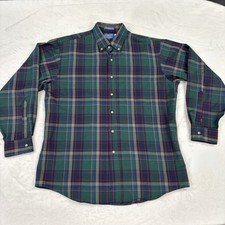 Vintage Pendleton Wool Plaid Button Down Shirt Mens Large USA Made Green Blue
