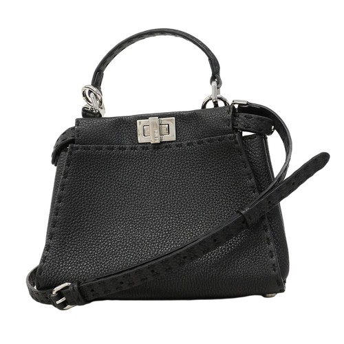 6ee5582 Fendi Handbag Selleria Peekaboo Leather Black Silver Hardware 2way Bag U