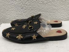 Gucci Princetown Black Stars Bees Leather Mules Loafers Size 37 EU 7 US AR3