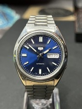 Seiko 5 Men's Automatic Stainless Steel SNXS77 Watch Day Date Blue Dial Bracelet