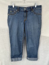 Women's a.n.a. A New Approach Capri Blue Jeans Size 10 Embroidered Pockets Cuff