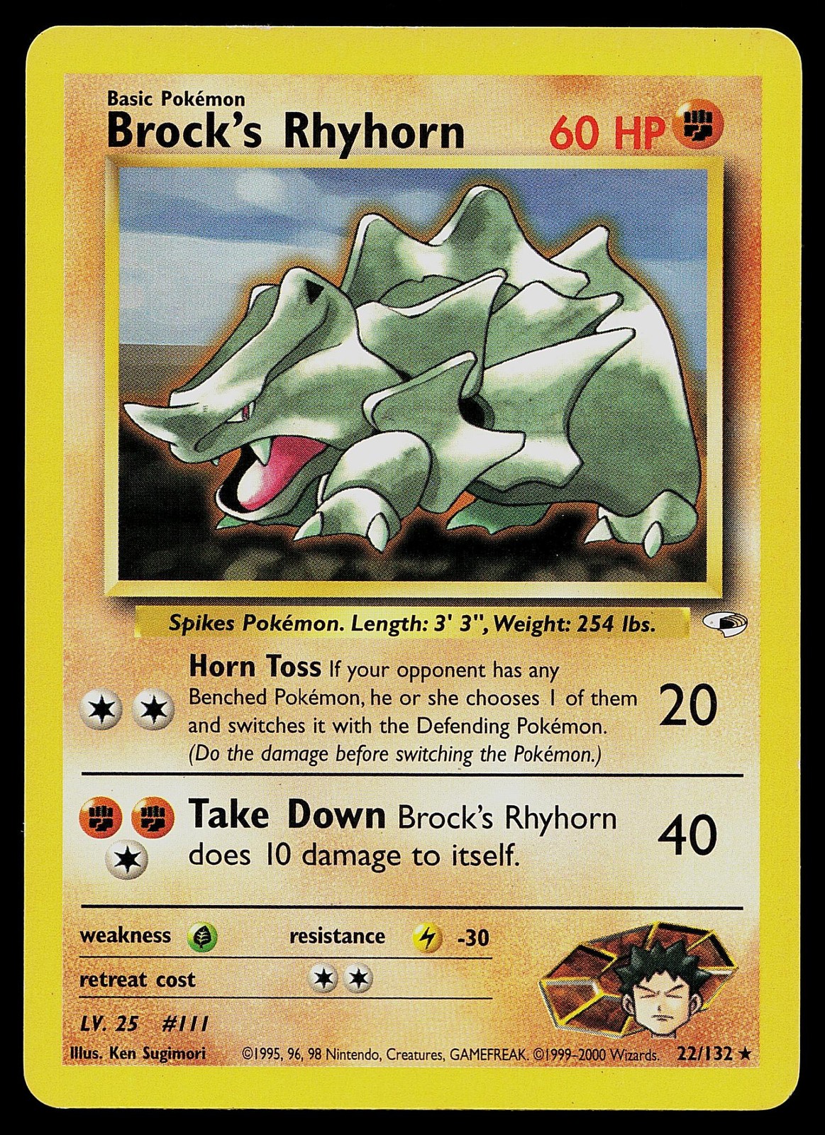 Pokemon Card Gym Heroes Brock's Rhyhorn 22/132 Rare