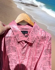 Barry.Wang Pink Paisley Dress Shirt Evening Event Polyester Blend Men Size XXXL