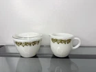 Vintage Pyrex Corning Spring Blossom Crazy Daisy Creamer And Sugar Bowl With Lid