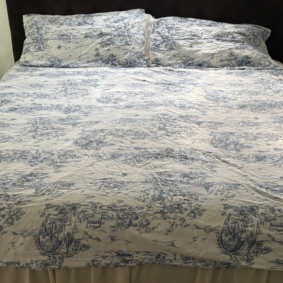 King Size туалет синий белый хлопок пододеяльник и наволочки французский коттедж страны - Изображение 4 из 4