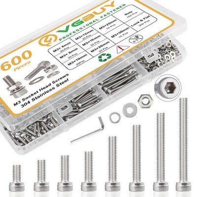 600Pcs M3 Screw Assortment Kit 8 Sizes 6mm to 30mm For 3D Printer DIY Stainless