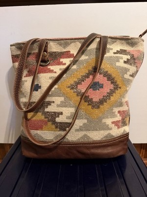 Myra Bag Aztec Geometric Tote Shoulder Bag Zip Top Lined Inner/Outer Pockets