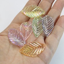 50 Mixed Color Transparent AB Acrylic Large Flower Petal Leaves Beads Charm 1.4"