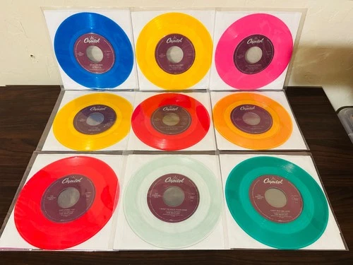 BEATLES #1 CEMA Jukebox Only Colored Vinyl 45s Lot of 9 ALL WITH STRIPS! ALL NM!