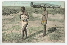 Zulu Natal South Africa Postcard, Zulu Girls off to Barter produce, partialy Nud