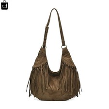 Women Vintage Suede Fringe Hobo Bag Tote Shoulder Bag Crossbody Bag and Hippi...