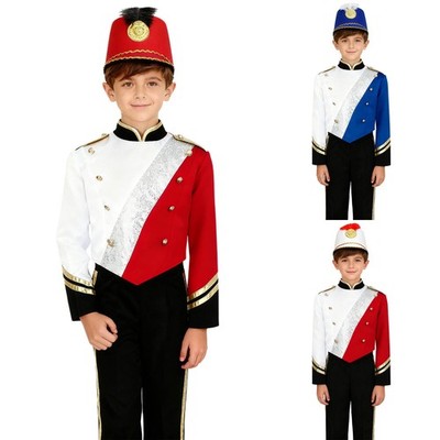 US Marching Band Drum Major Outfits Boys Sequins Color Block Uniform Coat+Hat