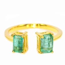 925 STERLING SILVER NATURAL GREEN EMERALD OCTAGON ADJUSTABLE RING SIZE 7-8