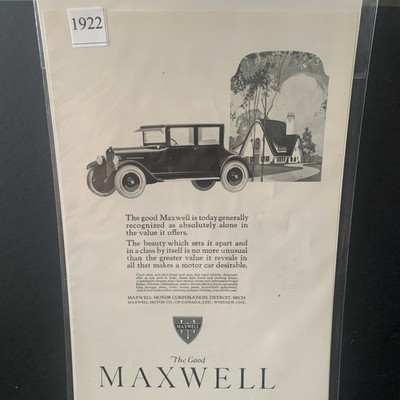Vintage 1922 Maxwell Generally Recognized in The Value Ad Advertisement