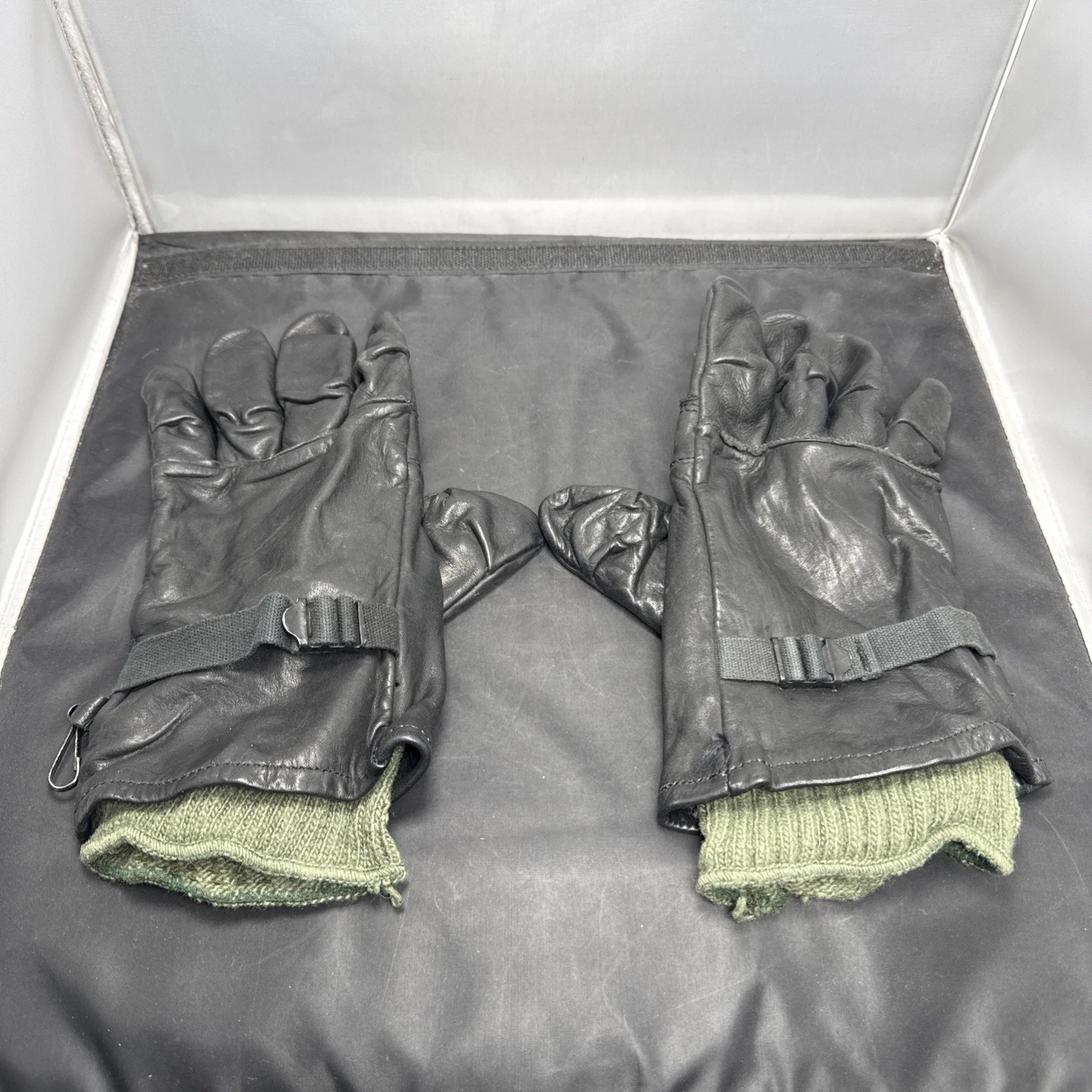 Vintage US Army Black Leather Military Gloves Shells Cattlehide Wool Liners Sz 4