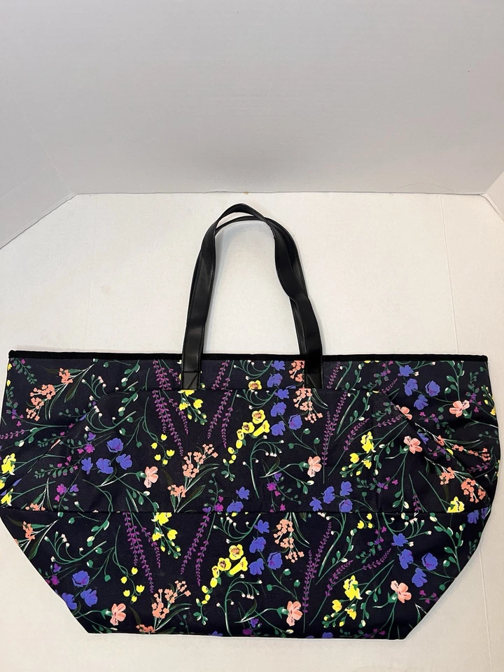 Bolso de Mano VICTORIA'S SECRET Grande Nylon Negro Floral Cartera Foto 3 de 4