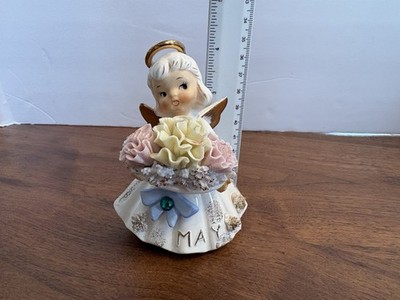 Vintage Lefton 489 Carnation/Emerald May Angel Signed 1950 s