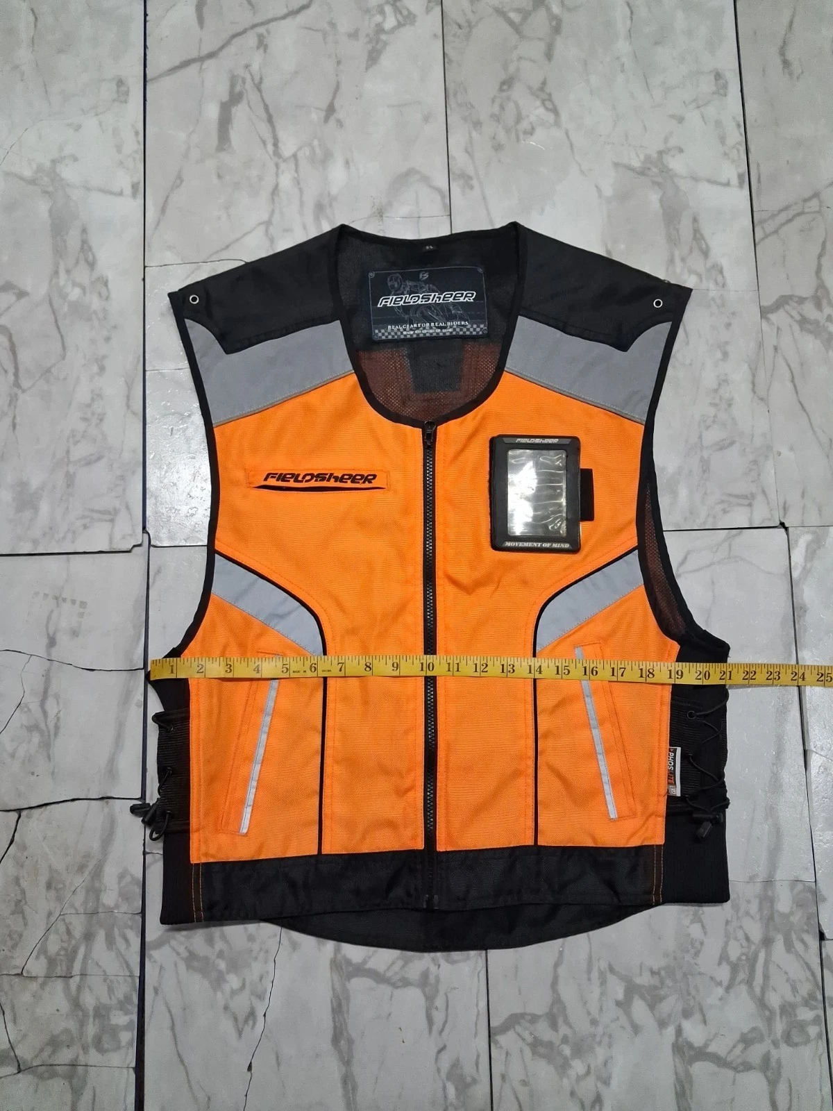 Fieldsheer Men's Motorcycle Vest Orange Hi-Visibility Reflective Zip SM-L - product detail image 3