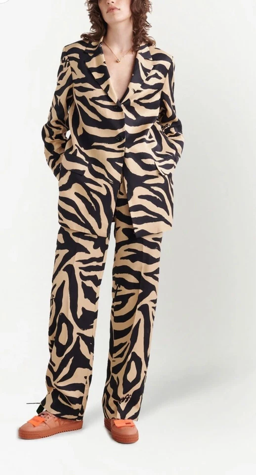 Off-White Linen-Blend Single-Breasted Jacket. Large - Image 2 of 4