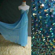 La Femme Dress Huge AB Rhinestone Beaded Blue Satin Pageant Prom Formal Gown S 2