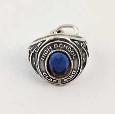 Vintage Sterling Silver High School Class Ring Charm Blue Stone 925 - 4.2g