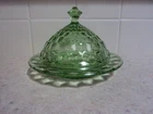 Vintage Jeanette Green Uranium Cubist Domed Butter Dish