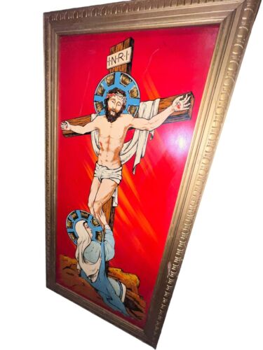 OOAK Ashbrook Studios Vintage Religious Painting Jesus Crucifixion Framed - Picture 4 of 11