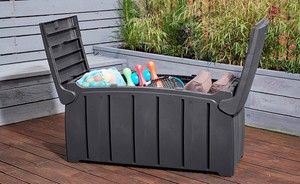 Kunststoff Garten Aufbewahrungsbox Truhe Container Wetterfest Robust Sitzen Auf Deckel 300 L Ebay