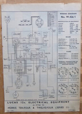 Original LUCAS Morris TenFour & Twelve Four Serie 11 Schaltplan 1935 W426/1