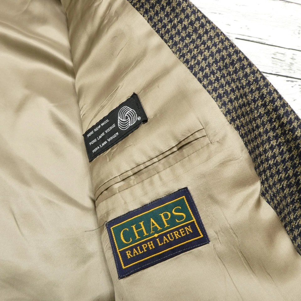 Blazer Traje Chaqueta Chaps Ralph Lauren Tweed Talla 44 Azul Beige Pata de Gallo Foto 4 de 4