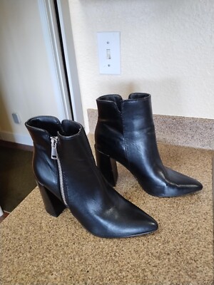 RAID BLACK LEATHER ANKLE BOOTS POINTED TOE  BLOCK HEEL  SIZE 6  'SEREN'